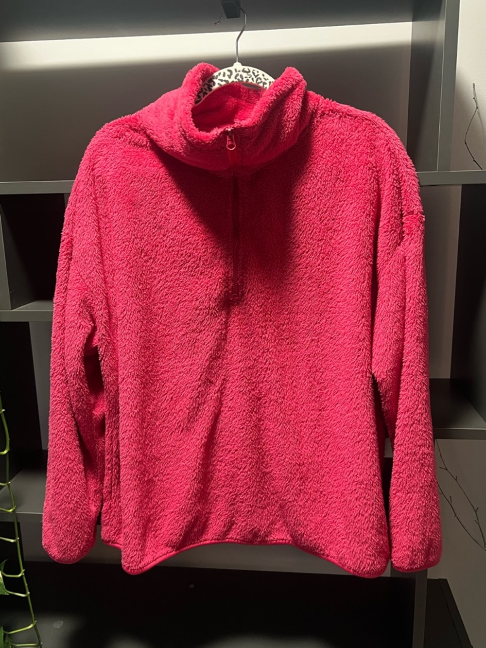 Joe Fresh Bright Pink Plush Half-Zip Pullover Sweater